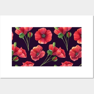 Botanical Floral Seamless pattern -red poppies Posters and Art